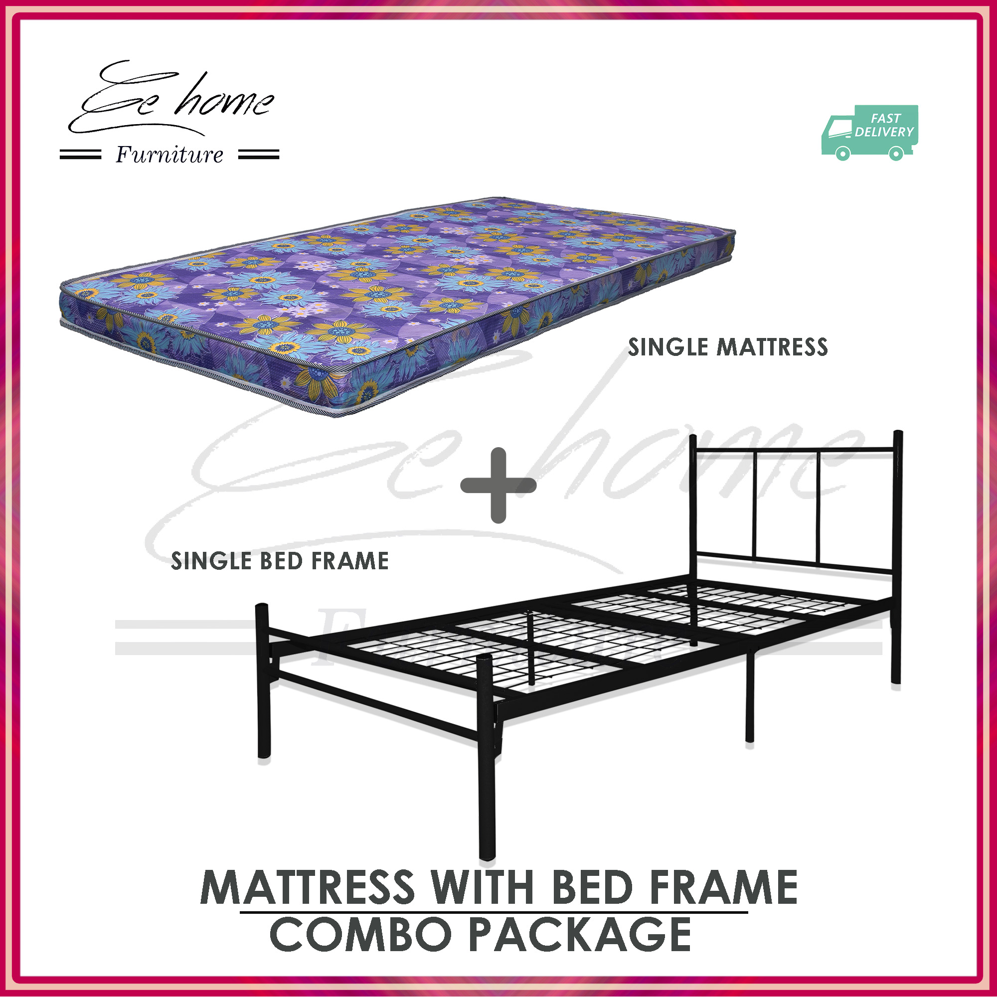 EE HOME SET Single Bed Frame With Mattress Single Katil Bujang Tilam ...