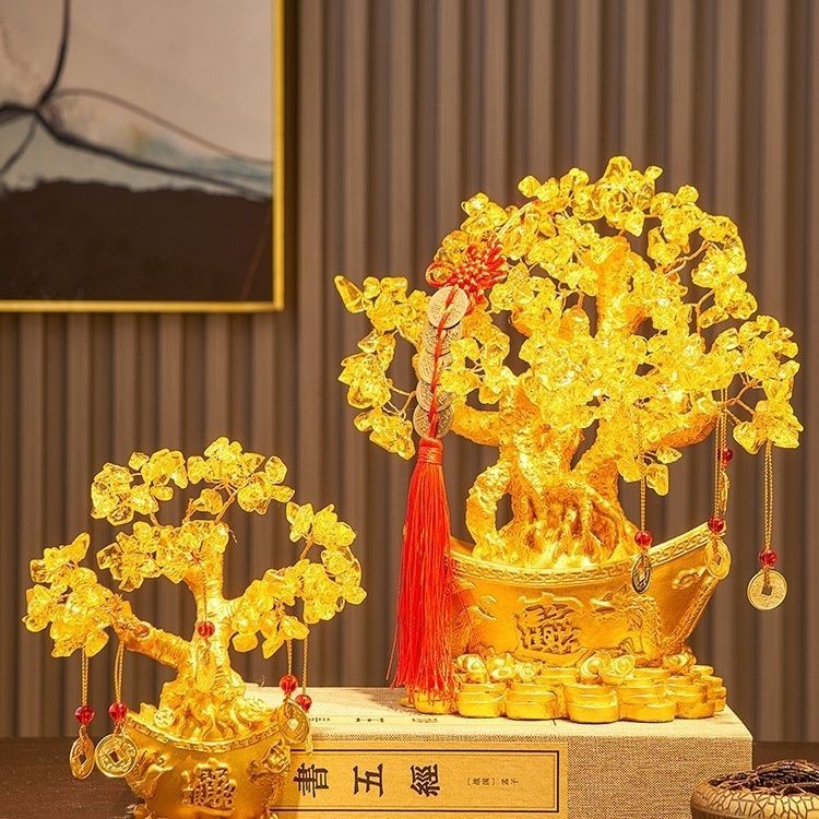 风水 开光黄水晶元宝树 招财树 摇钱树摆件 五帝钱 水晶树金錢樹 招财摆件 風水擺件 Citrine Money Lucky Tree ...