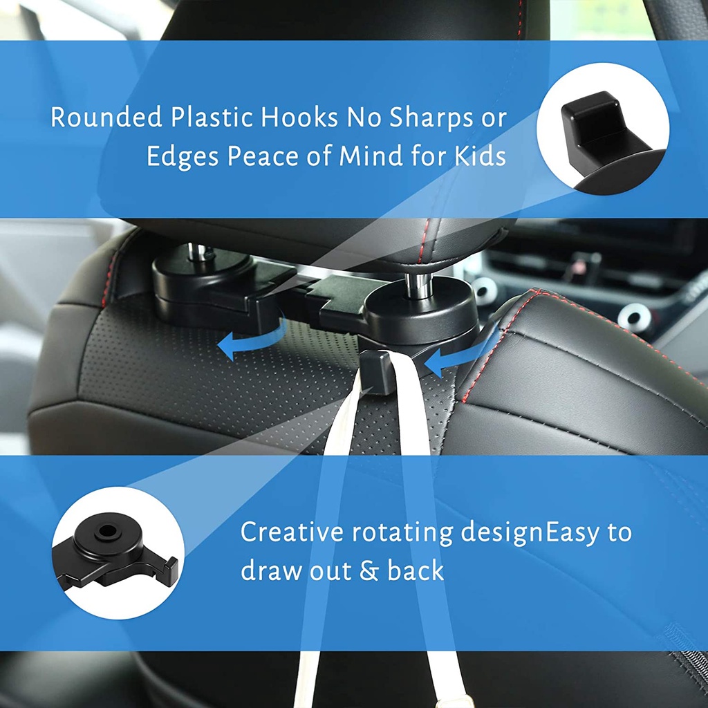 Car Hidden Dual Hook Hanger Head Rest Back Seat Extendable Headrest ...