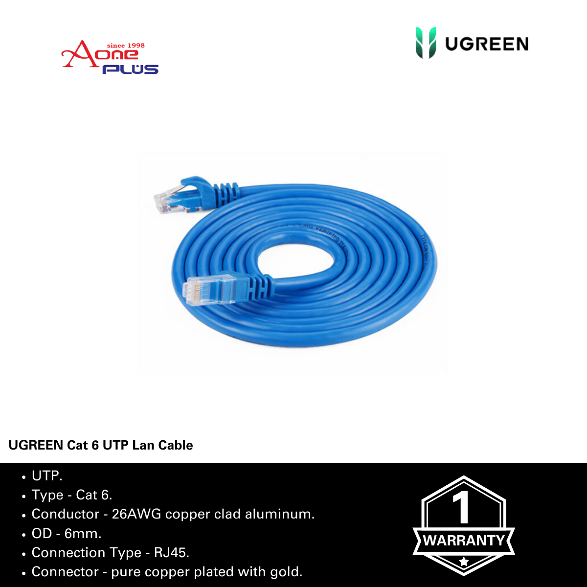 （AONE PLUS SS2) UGREEN CAT 6 U/UTP LAN CABLE 1M / 3M / 5M / 10M / 15M ...