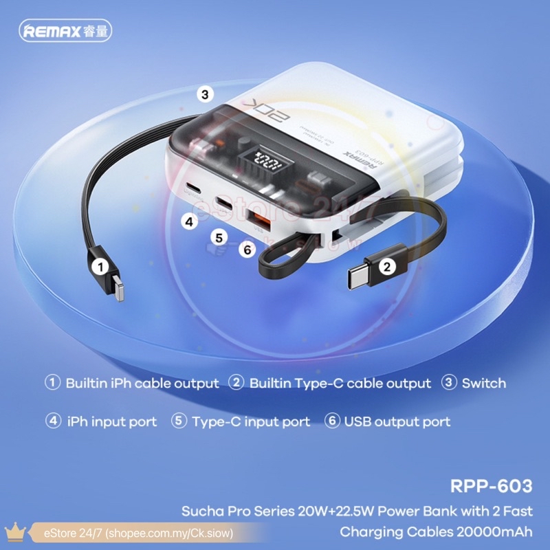 Remax RPP 602 603 20W 22.5W Dual Cabled Super Fast Charging PowerBank ...