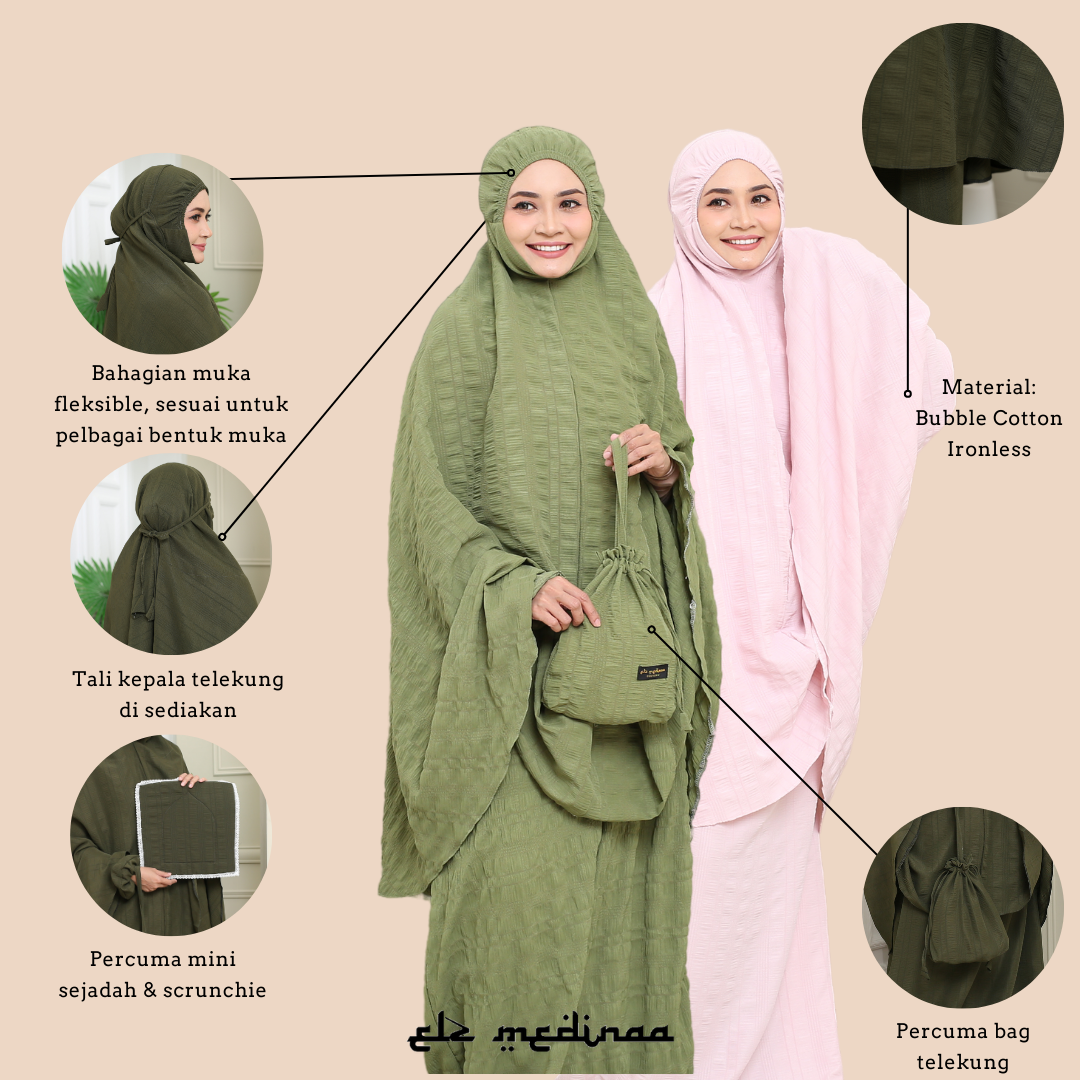 [TELEKUNG SYAFIYYAH] TELEKUNG BUBBLE COTTON IRONLESS DEWASA/TELEKUNG ...