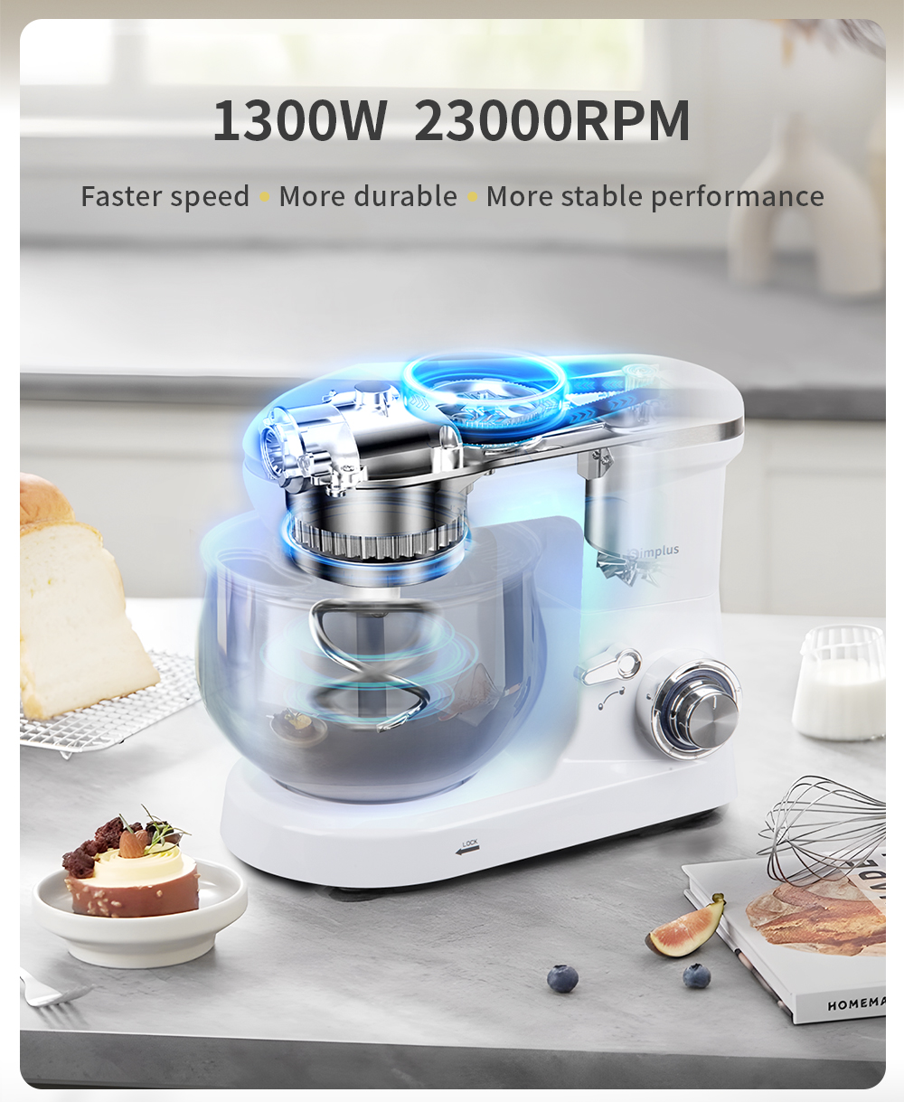 Simplus Stand Mixer Blender 3 in 1 5L Capacity 23000RPM 6 Gear Speed