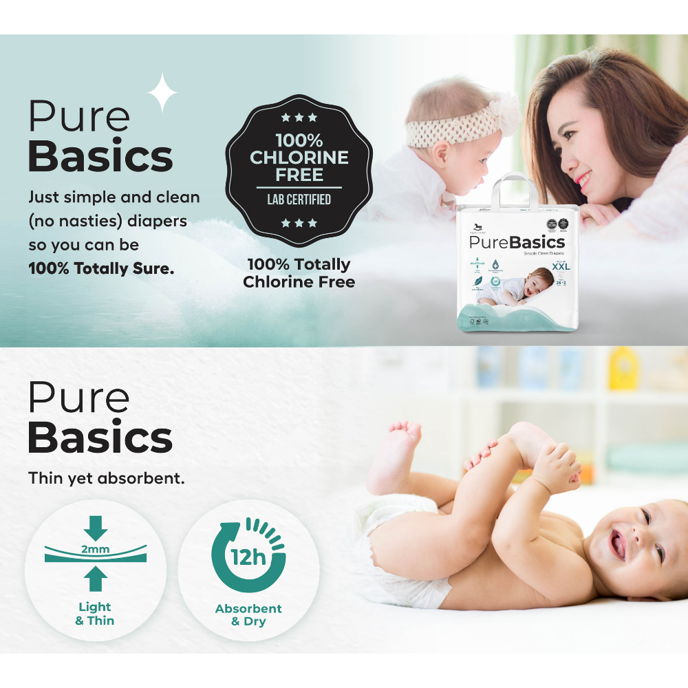 [ALL NEW] Applecrumby PureBasics Baby Diapers Chlorine-Free 12Hour ...