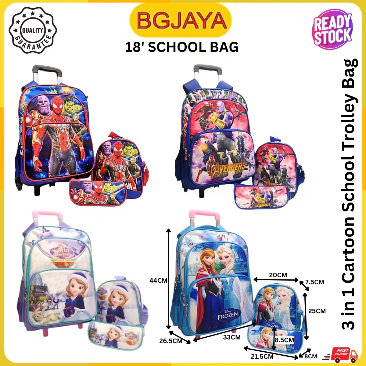 46cm Inch 3 in 1 Cartoon School Backpack Kids Waterproof Bagpack ...
