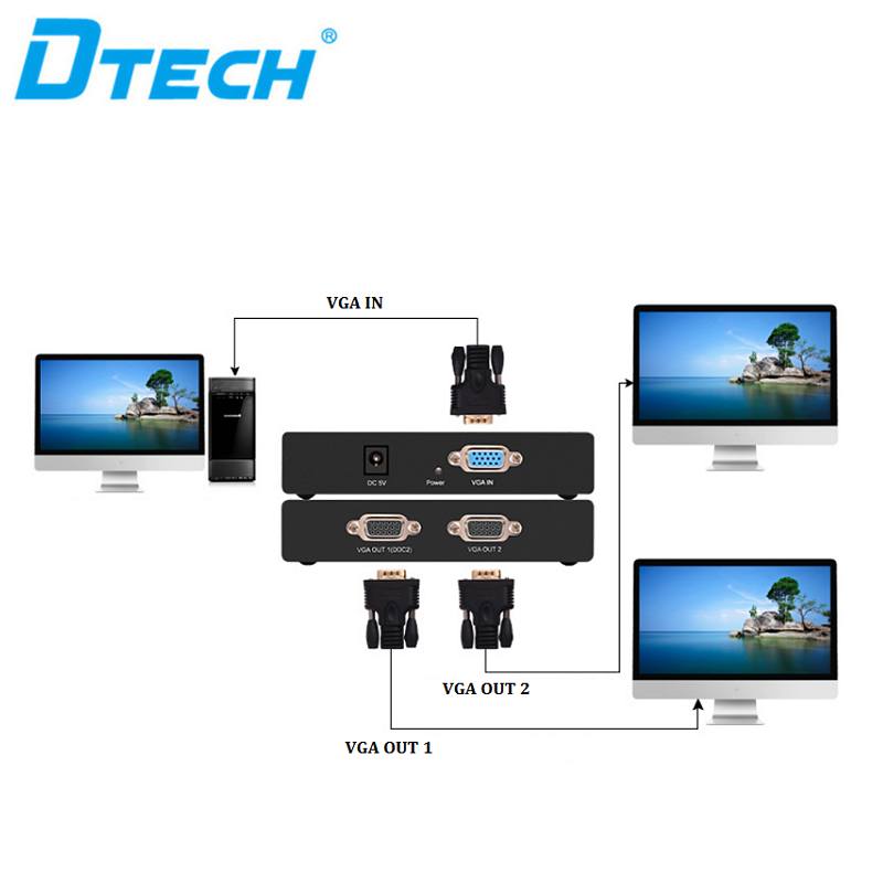 Dtech Vga Splitter 1 To 2 Video Distribution Box DF2502 1 PC to 2 ...