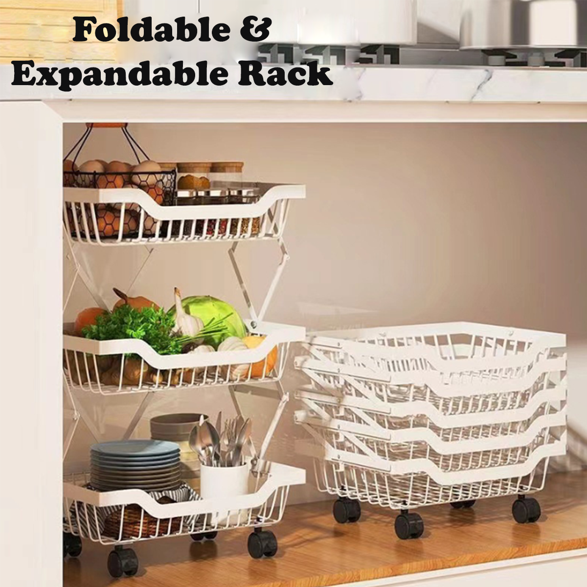 Multi-Purpose Kitchen Used Organizer Foldable Rolling Vege Rack Rak ...
