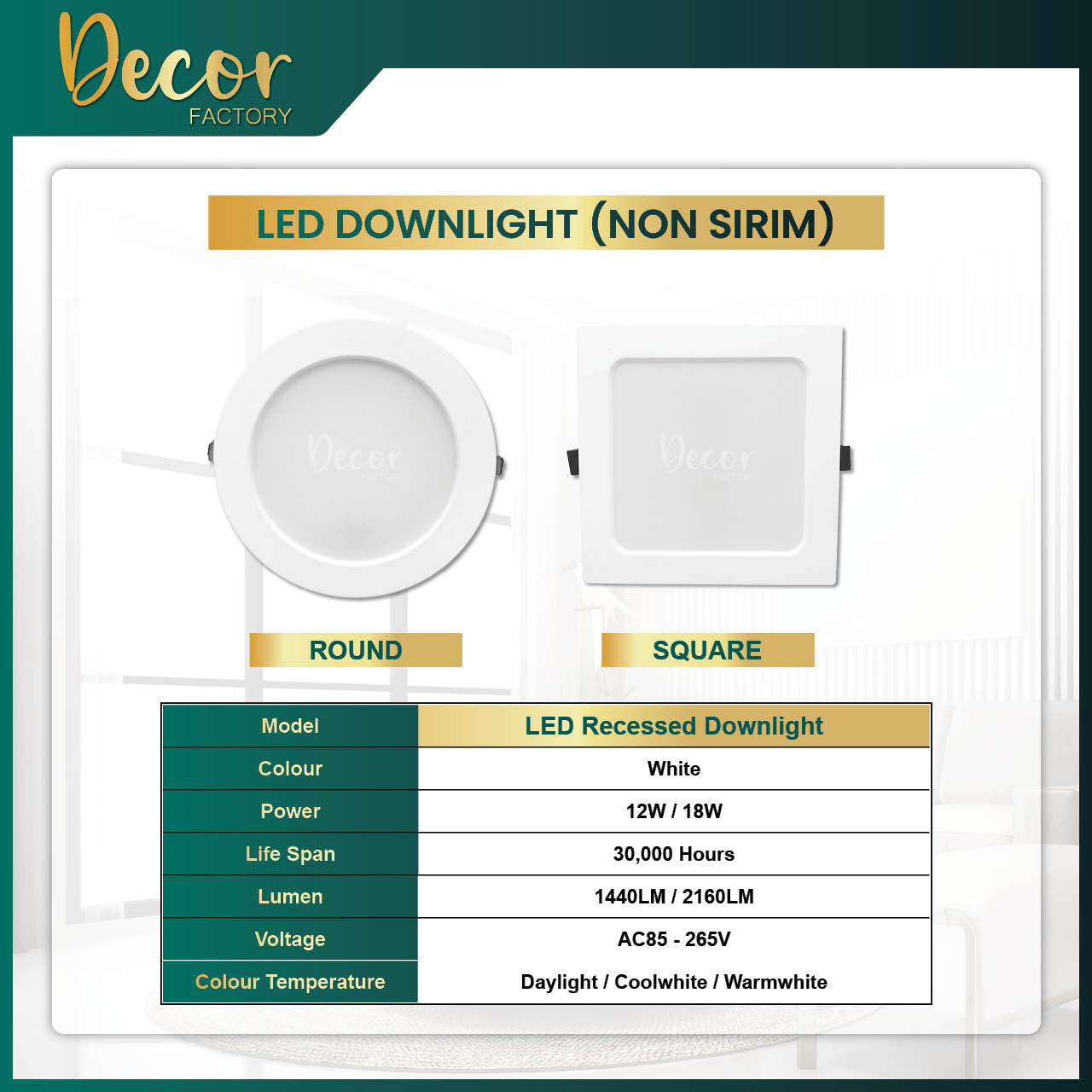 LED Downlight Premium 12W 15W 18W 24W Round Square Lampu Downlight ...