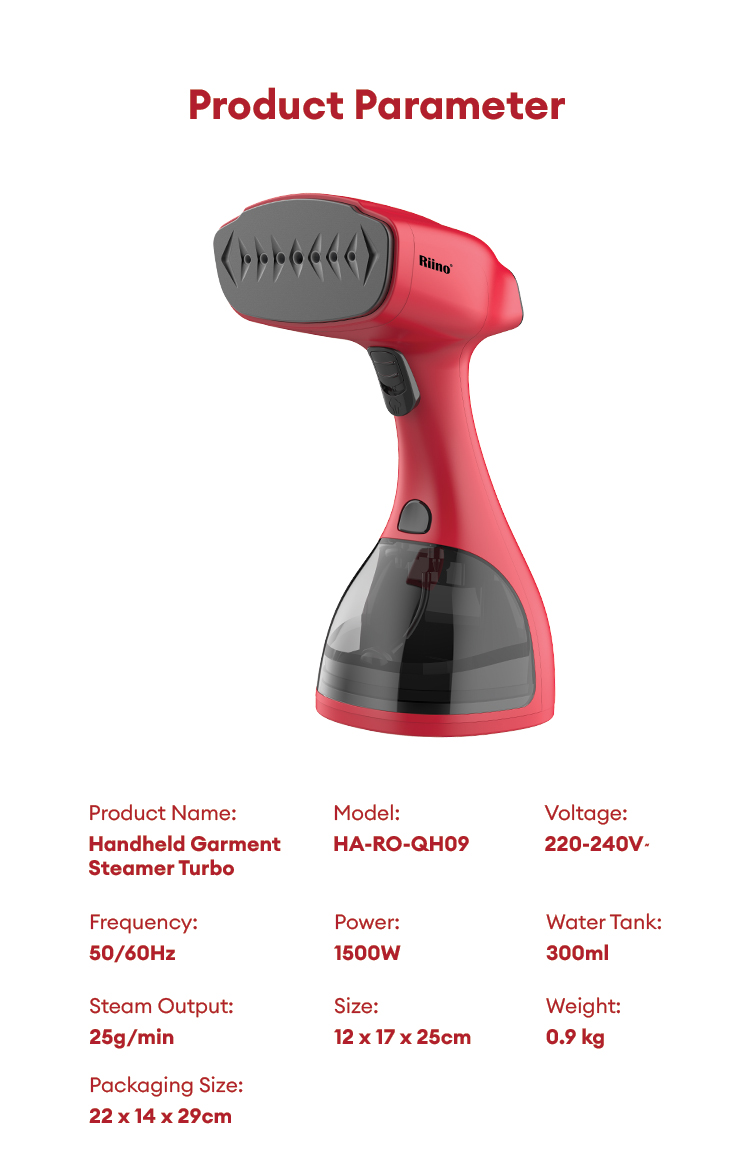 Riino Handheld Garment Steamer Turbo Travel Portable Steam Iron QH09