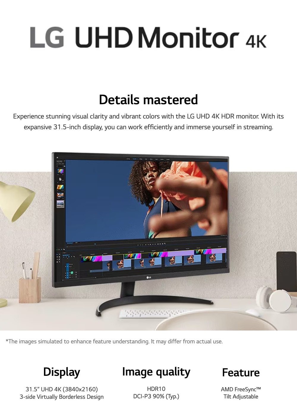 LG Monitor 4K 32UK550-B de 80 cm (31,5'') 3840 x 2160 (UHD) con panel VA  16:9, G