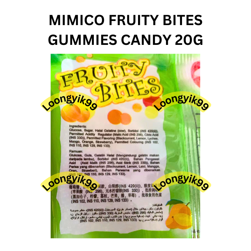 MIMICO FRUITY BITES GUMMIES CANDY 50G (repacking) | Shopee Malaysia