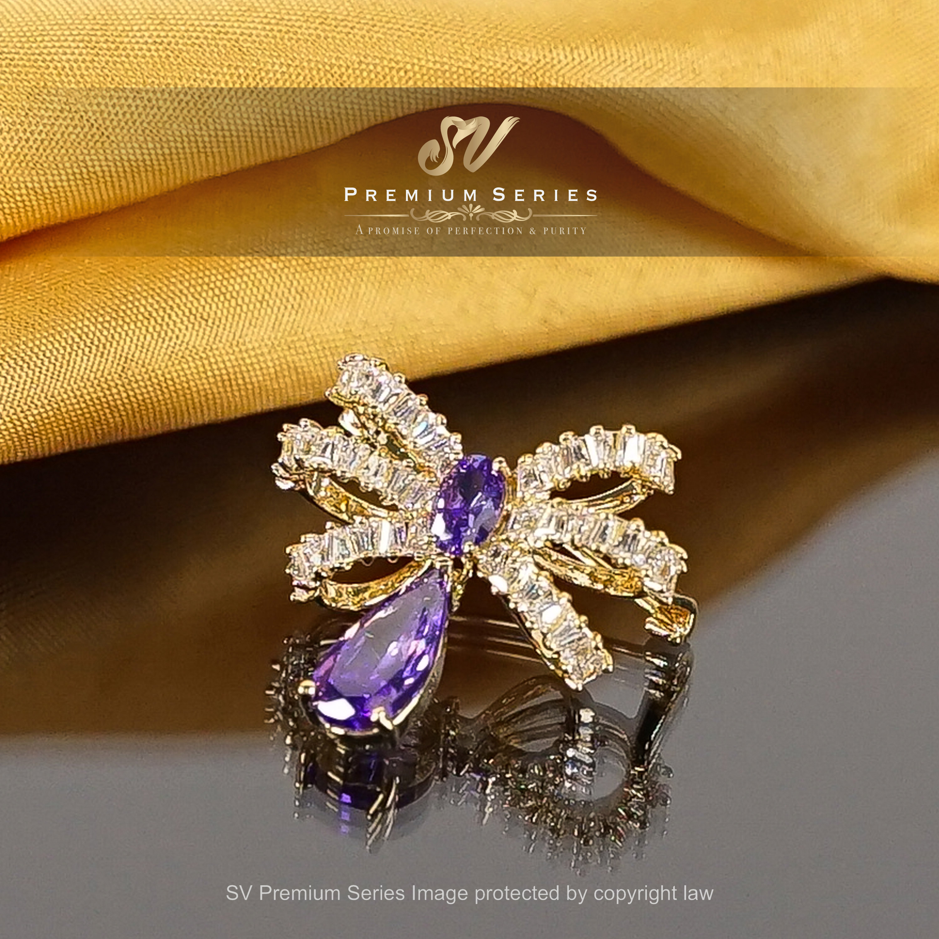 Sv Premium Austria Ribbon Brooch With Charm Pin Tudung Reben Mewah ...