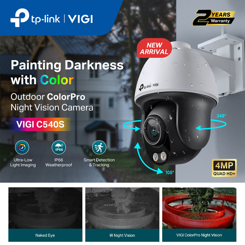 TP-Link 4MP Outdoor VIGI C540s Outdoor ColorPro Night Vision Pan Tilt ...