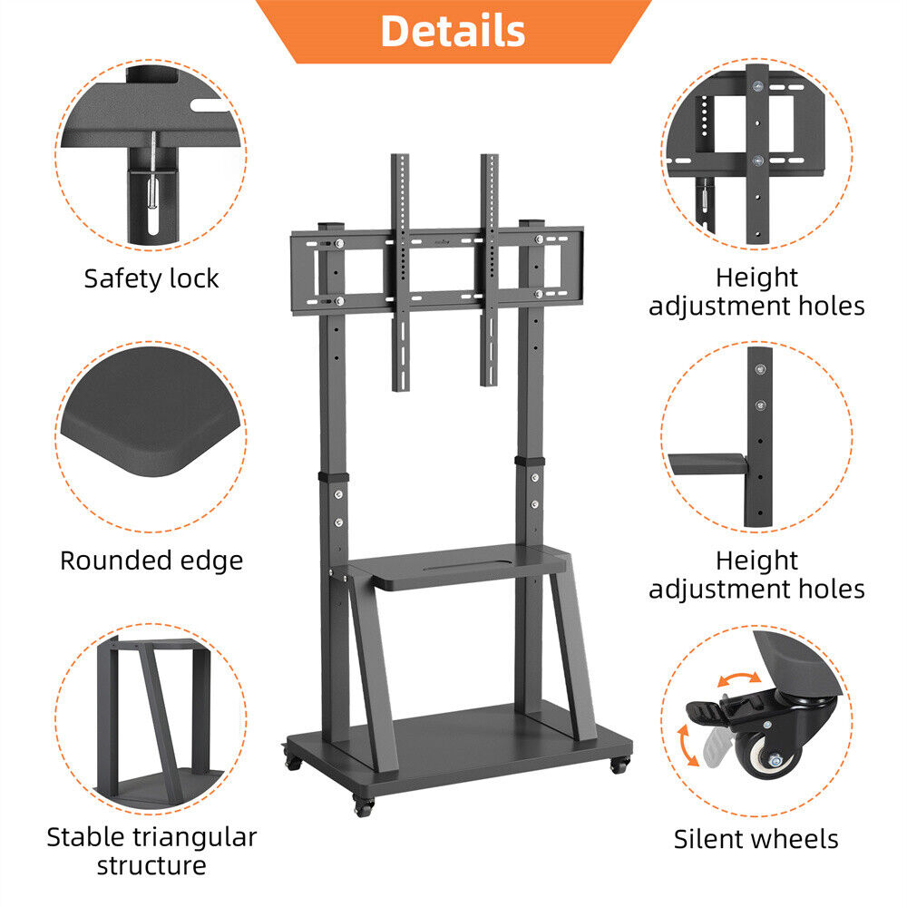 Heavy Duty Mobile TV Stand Moveable TV Floor Stand Bracket Mounted ...