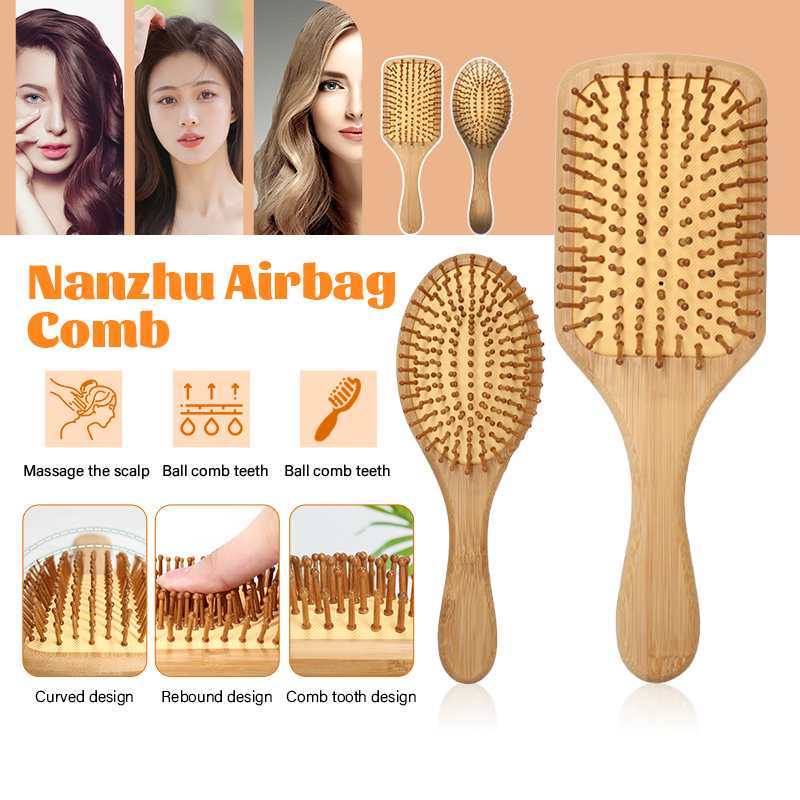 Natural Wooden Comb Bamboo Scalp Massage Hair Brush 气垫梳子 Hair Brush ...