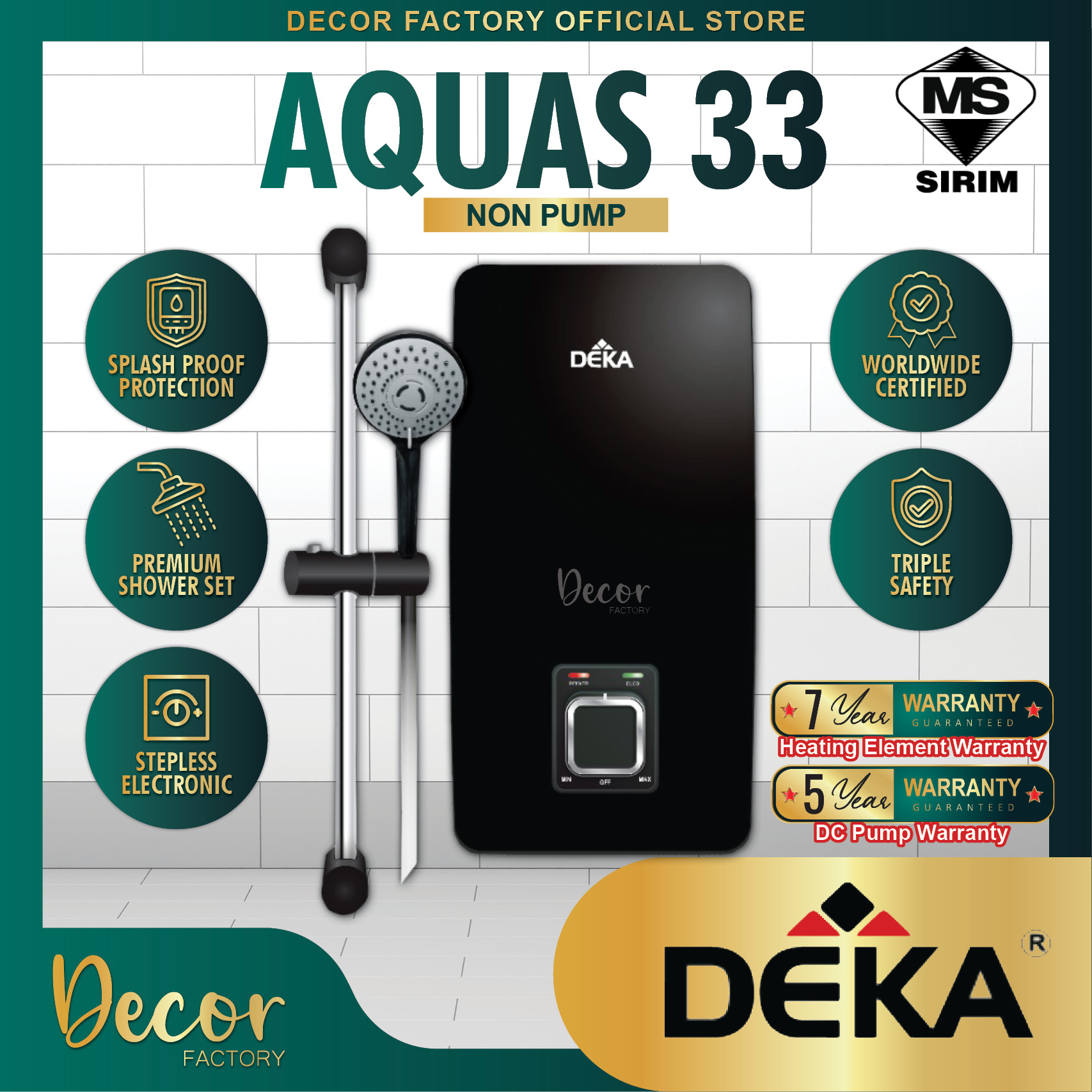 DEKA AQUAS 33 Non Pump Black DEKA Aquas Series Instant Heat Water ...