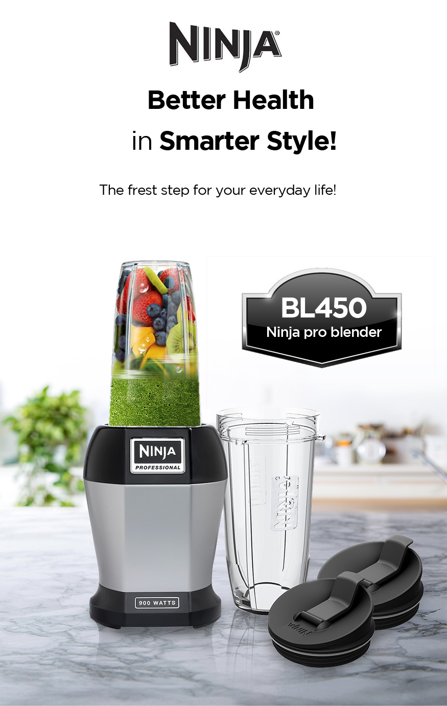 Ninja Personal Blender,ProExtractor Blades,2 On the Go Cups,500ml