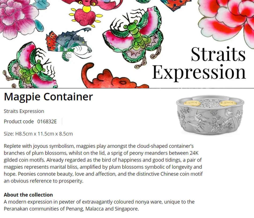 Royal Selangor Straits Expression Collection Magpie Container | Shopee ...