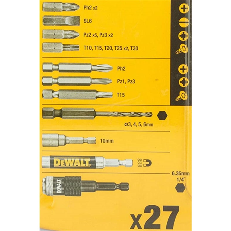 DEWALT 27PC Drill Bit Compact Rapid Load Screwdriver Bit Set DT71507 ...