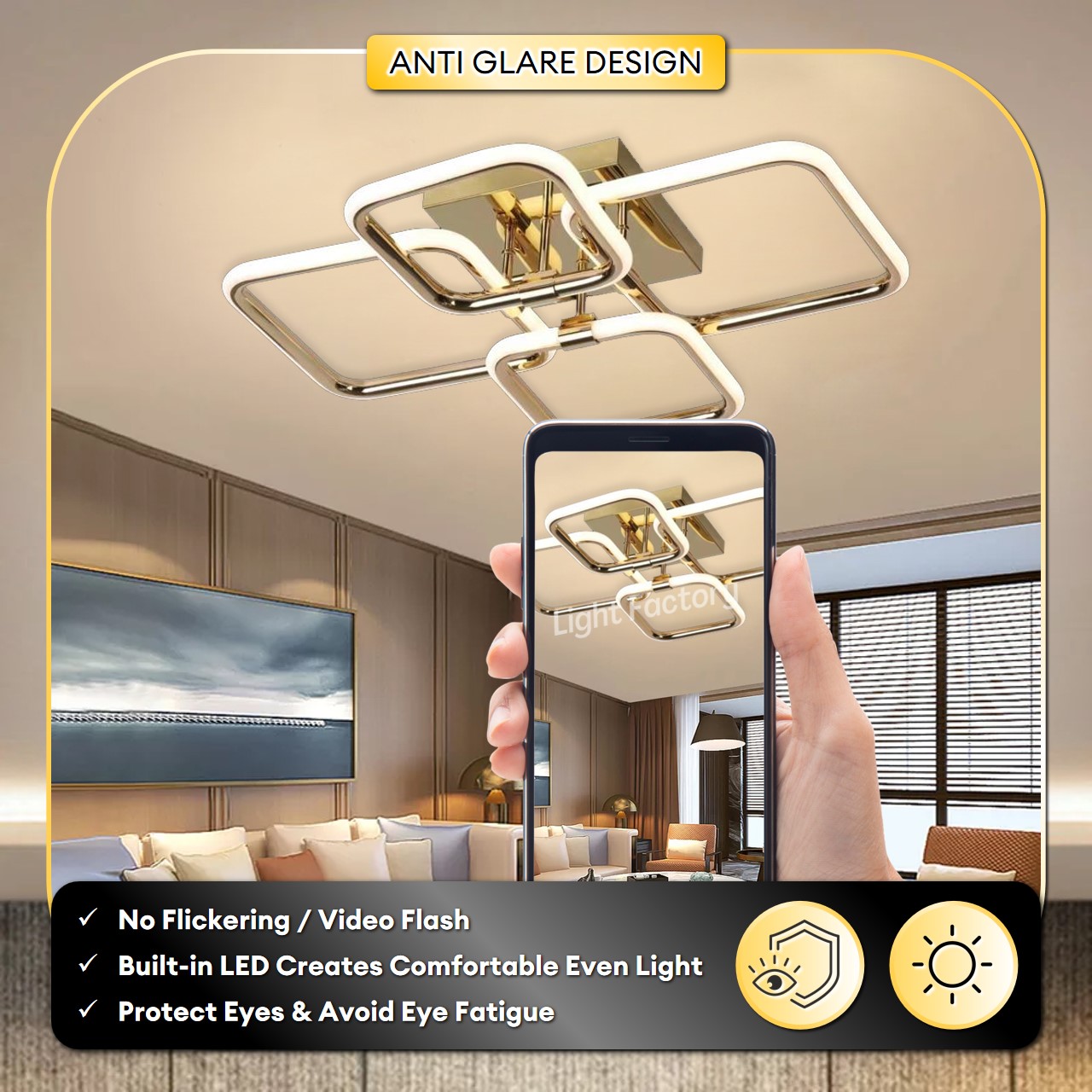 🔥NEW🔥 Modern Luxury LED Gold Ceiling Lamp with Remote Control 60W ...