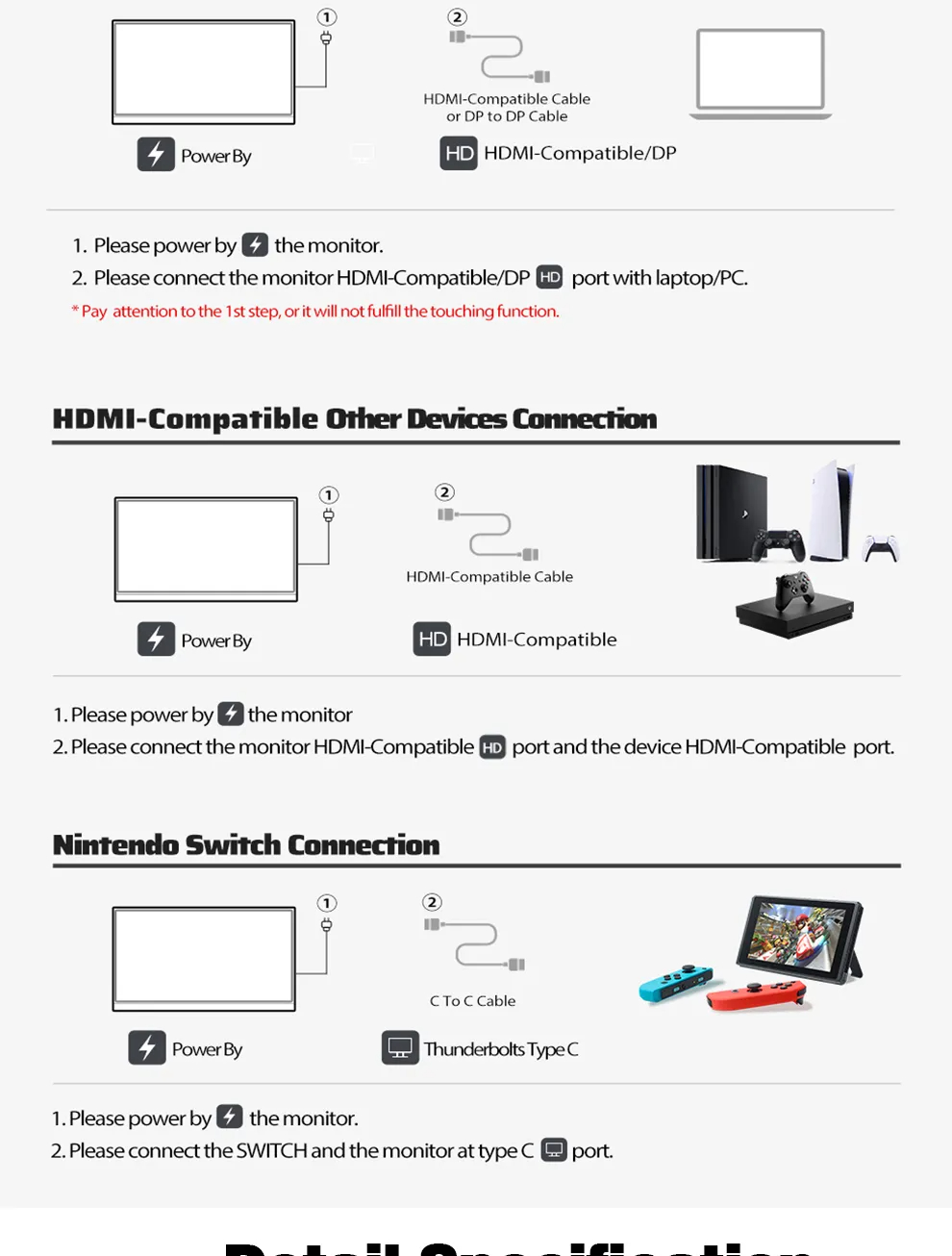 18Inch 2.5K UHD Portable Touch Screen Monitor IPS HDR Gaming Display ...