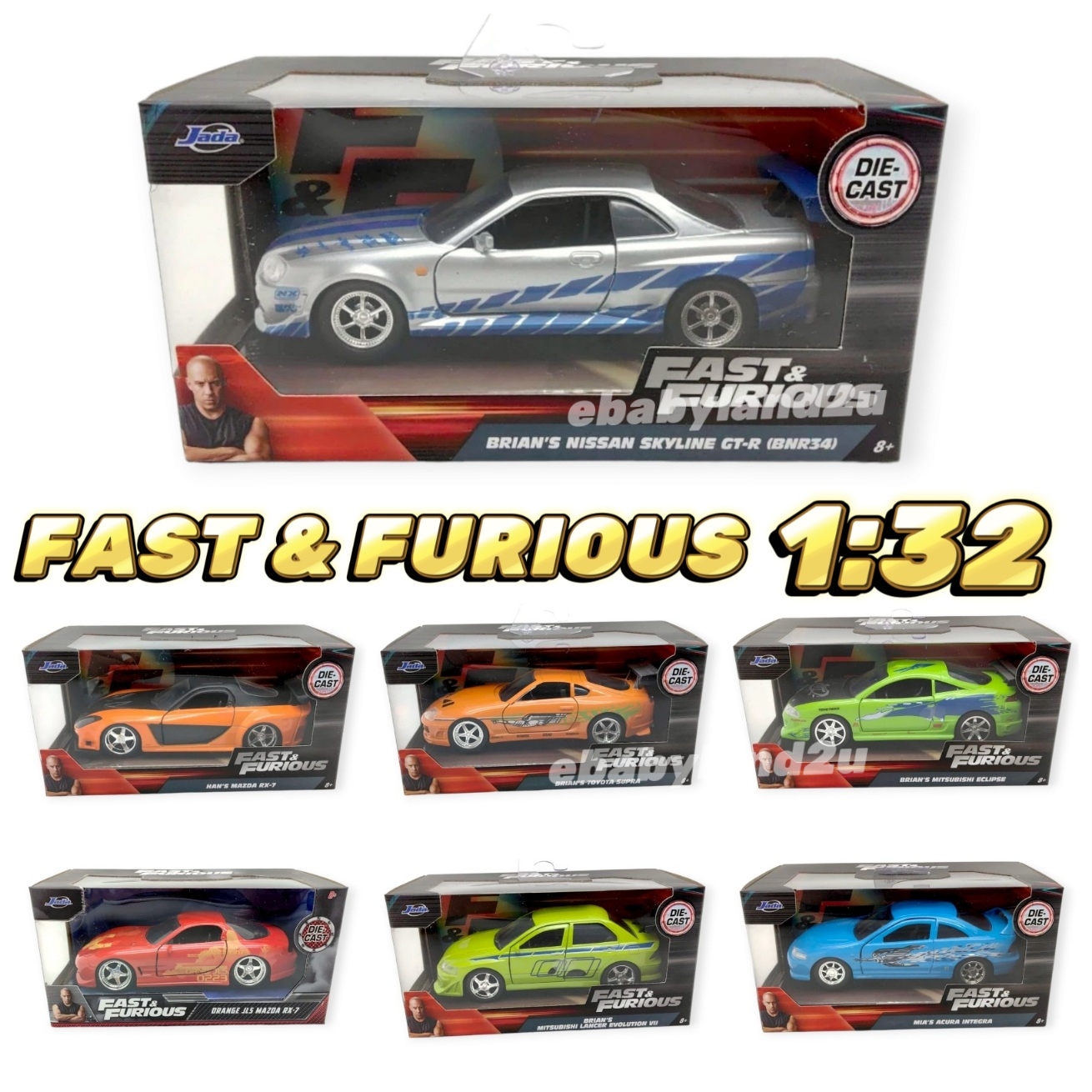 Die Cast JADA 1:32 Fast & Furious Cars Collection Diecast Vehicle ...