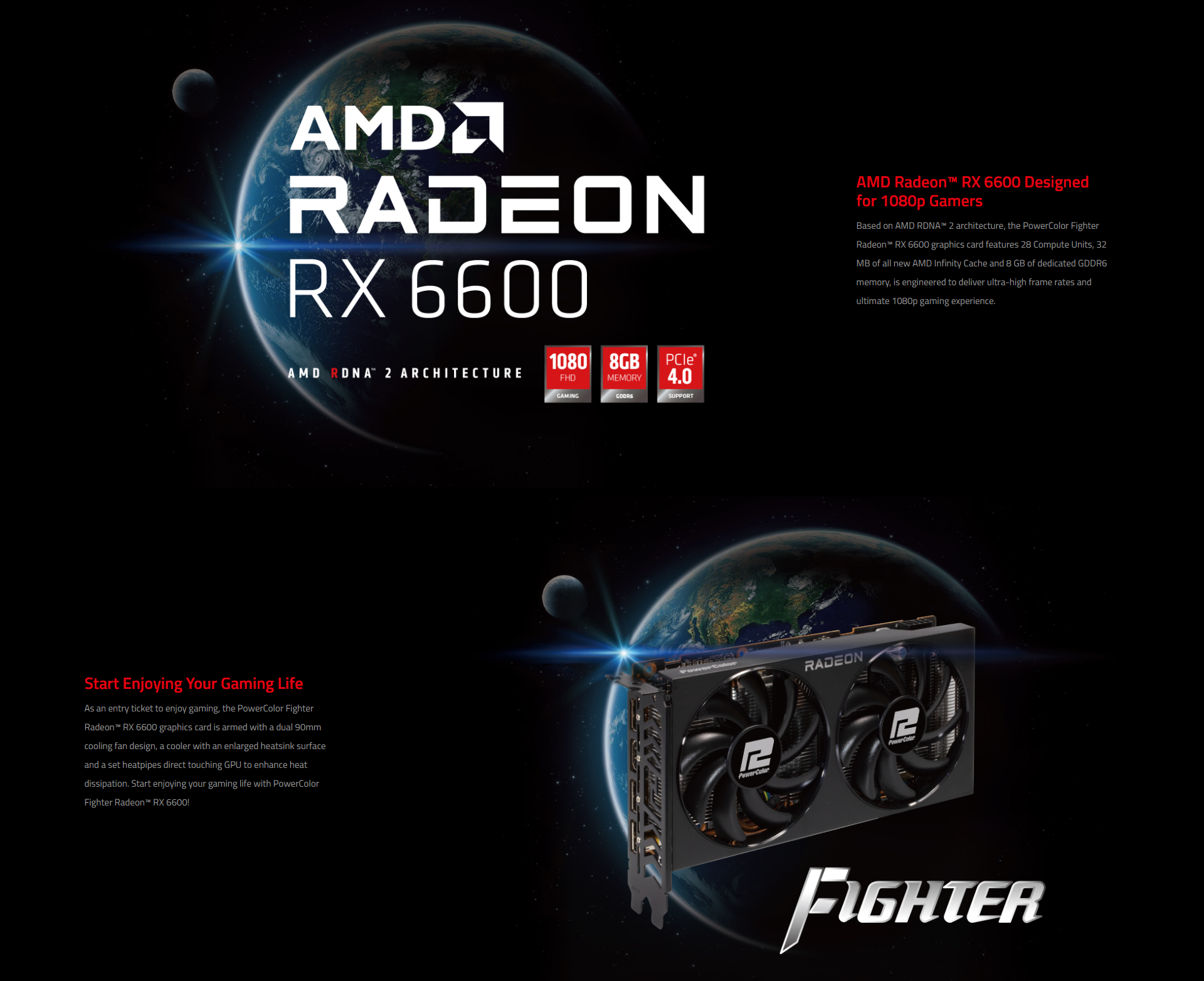 PowerColor Fighter AMD Radeon™ RX 6600 8GB GDDR6 Graphics Card | AXRX ...