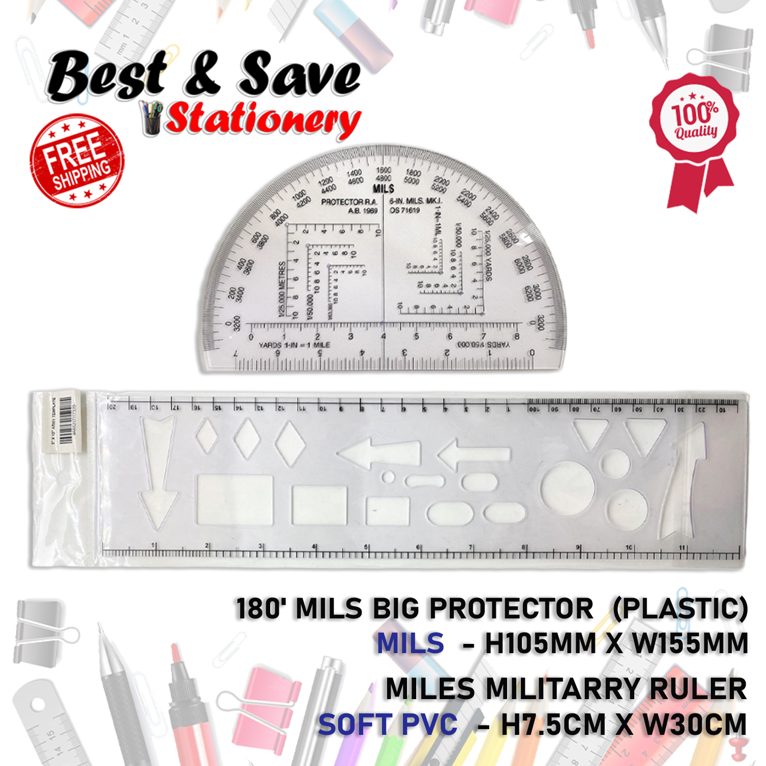 ( BEST & SAVE ) 180' MILS BIG PROTECTOR RULER & MILES RULER SOFT PVC ...