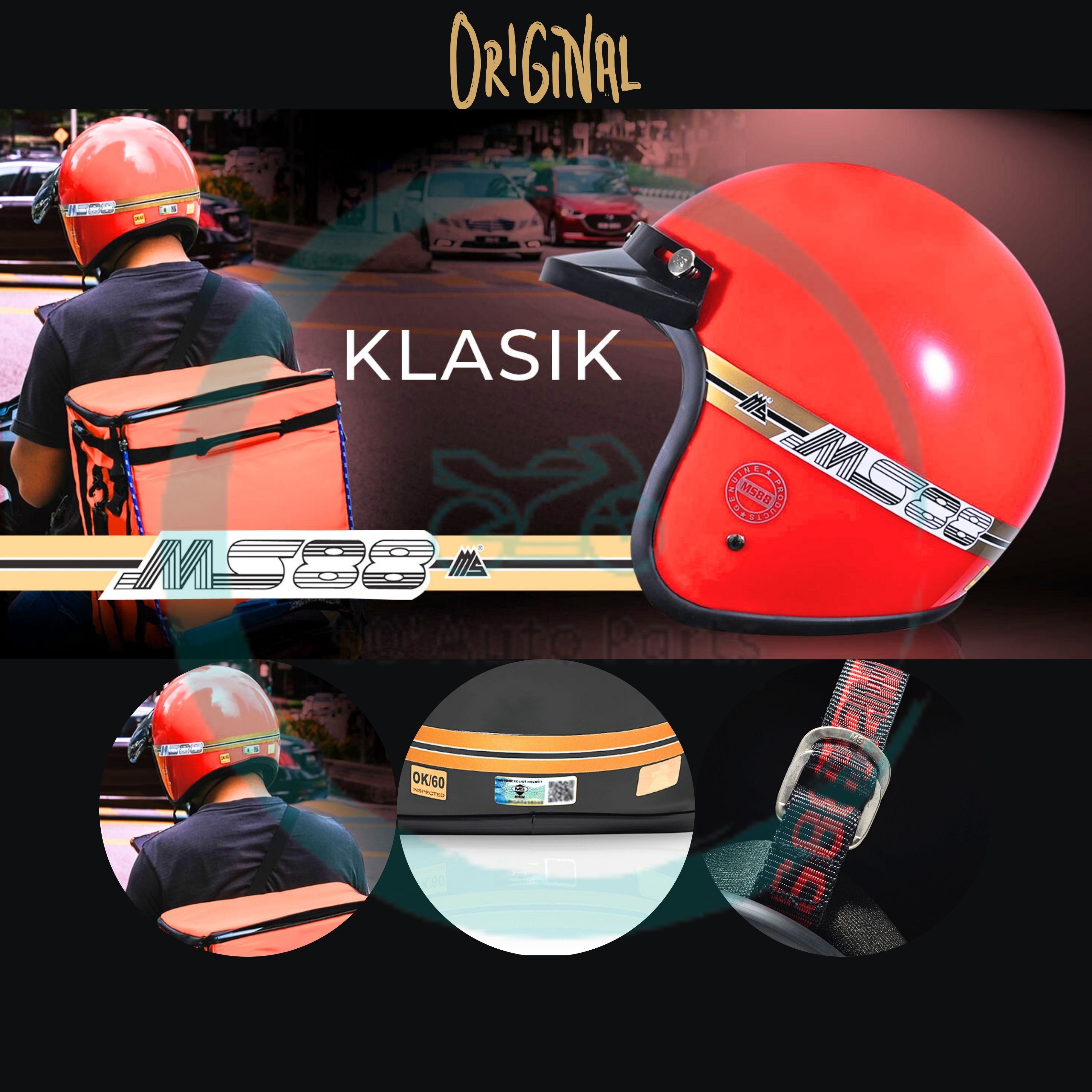 MS88 HELMET ORIGINAL SIZE 57 SIZE 60 MS TOPI KELEDAR MOTOR | Shopee ...