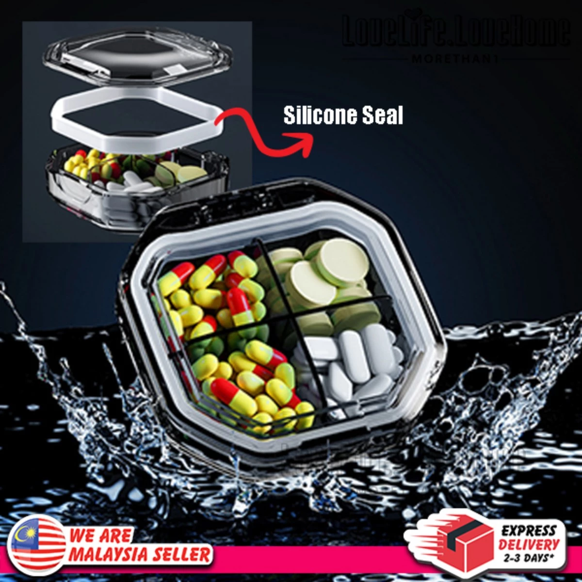 MORETHAN1 6 Grids Organizer Container Tablets Travel Pill Box with Seal ...