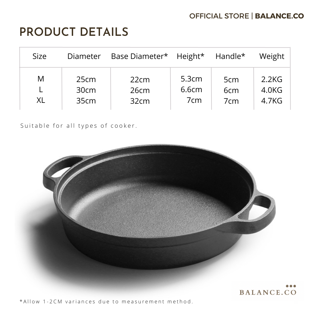 Balance.co Pre-seasoned Pure Cast Iron Double Handles Skillet NonStick ...