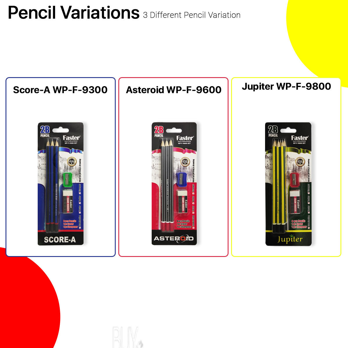 Faster 2B Pencil Set Exam Grade Writing Set Pensil Tulis -(Set ...