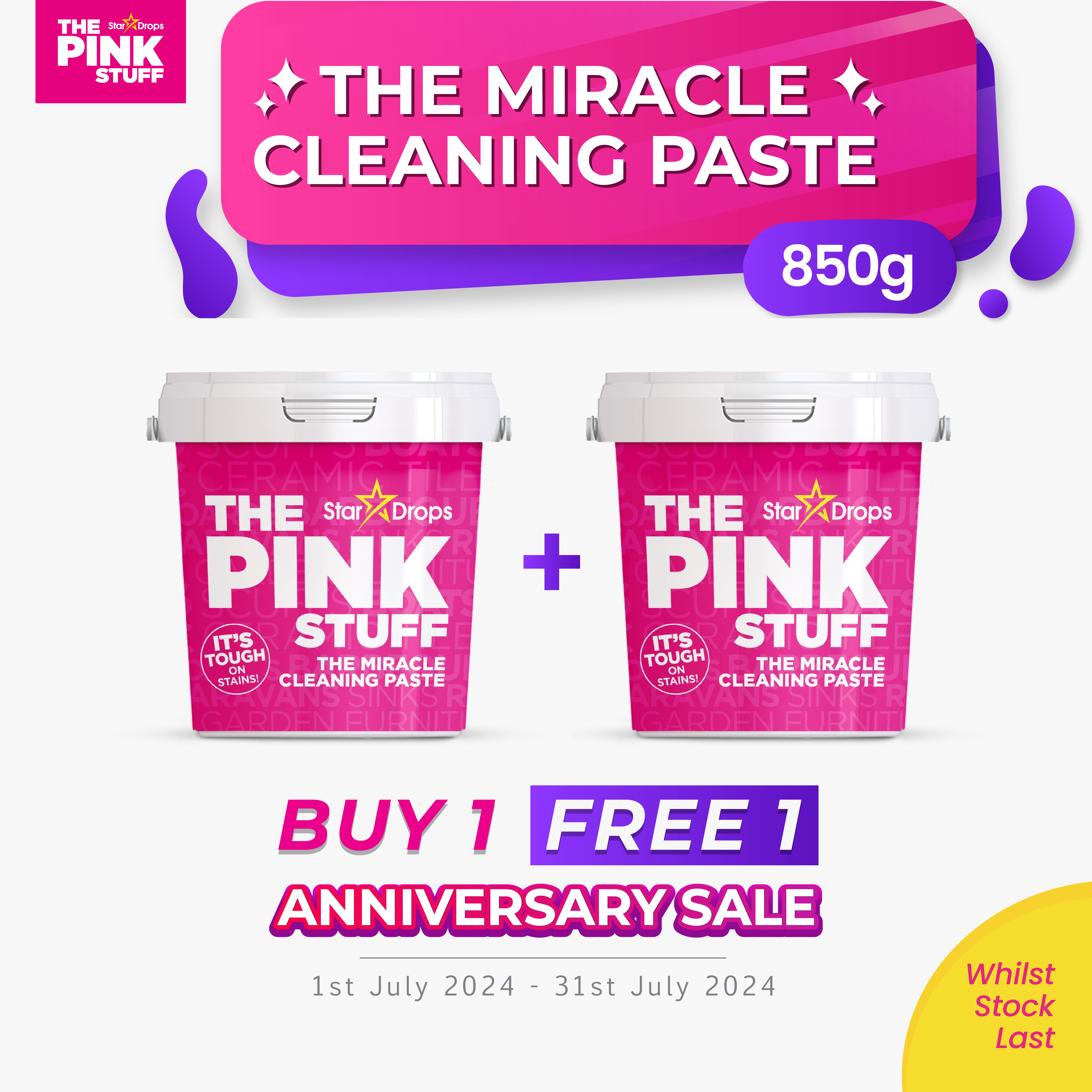 BUY 1 FREE 1 The Pink Stuff The Miracle Cleaning Paste (850g) JULY 2024 ...