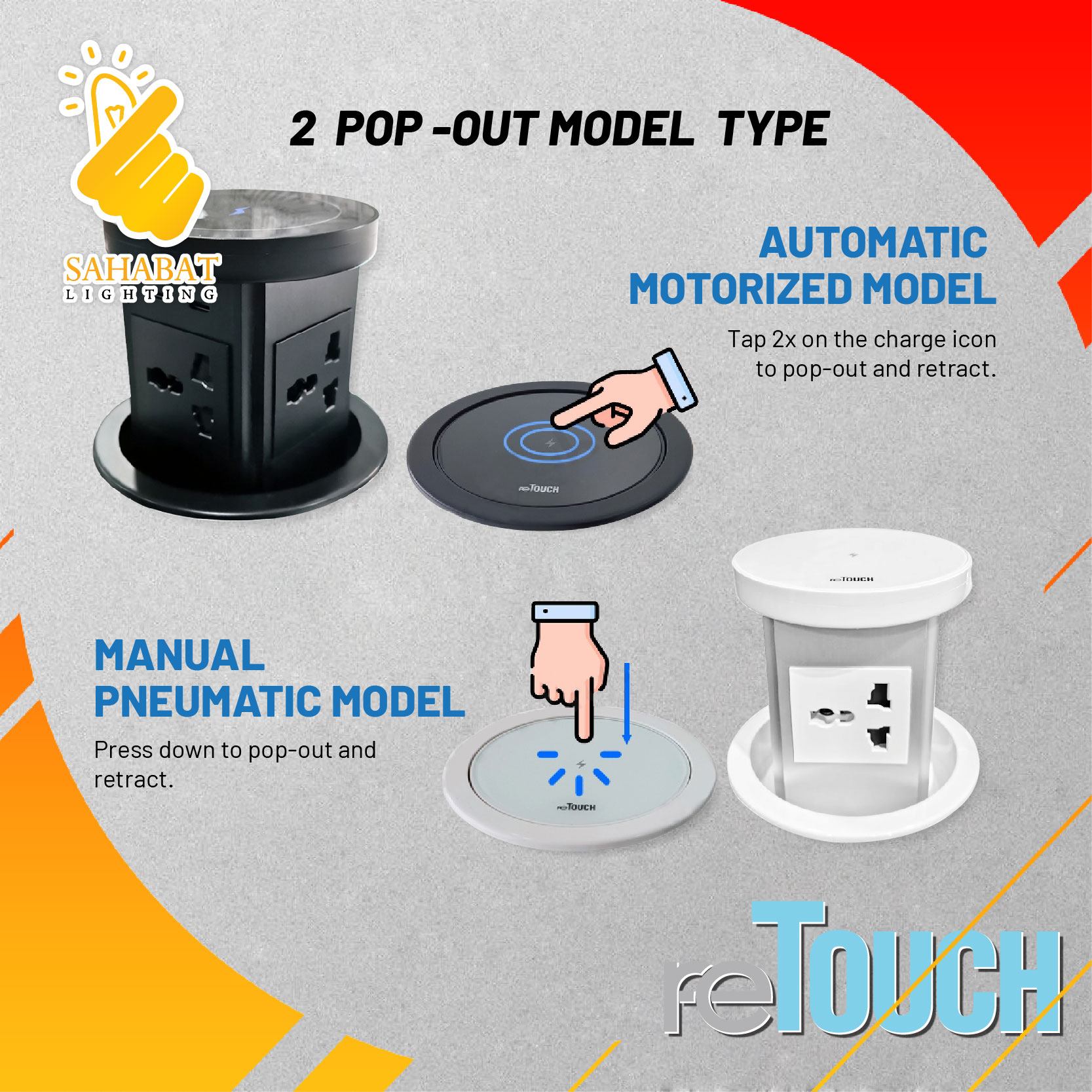 reTouch Powerhub PRO Automatic Pop-up Pop-Out Switche 4 socket with ...