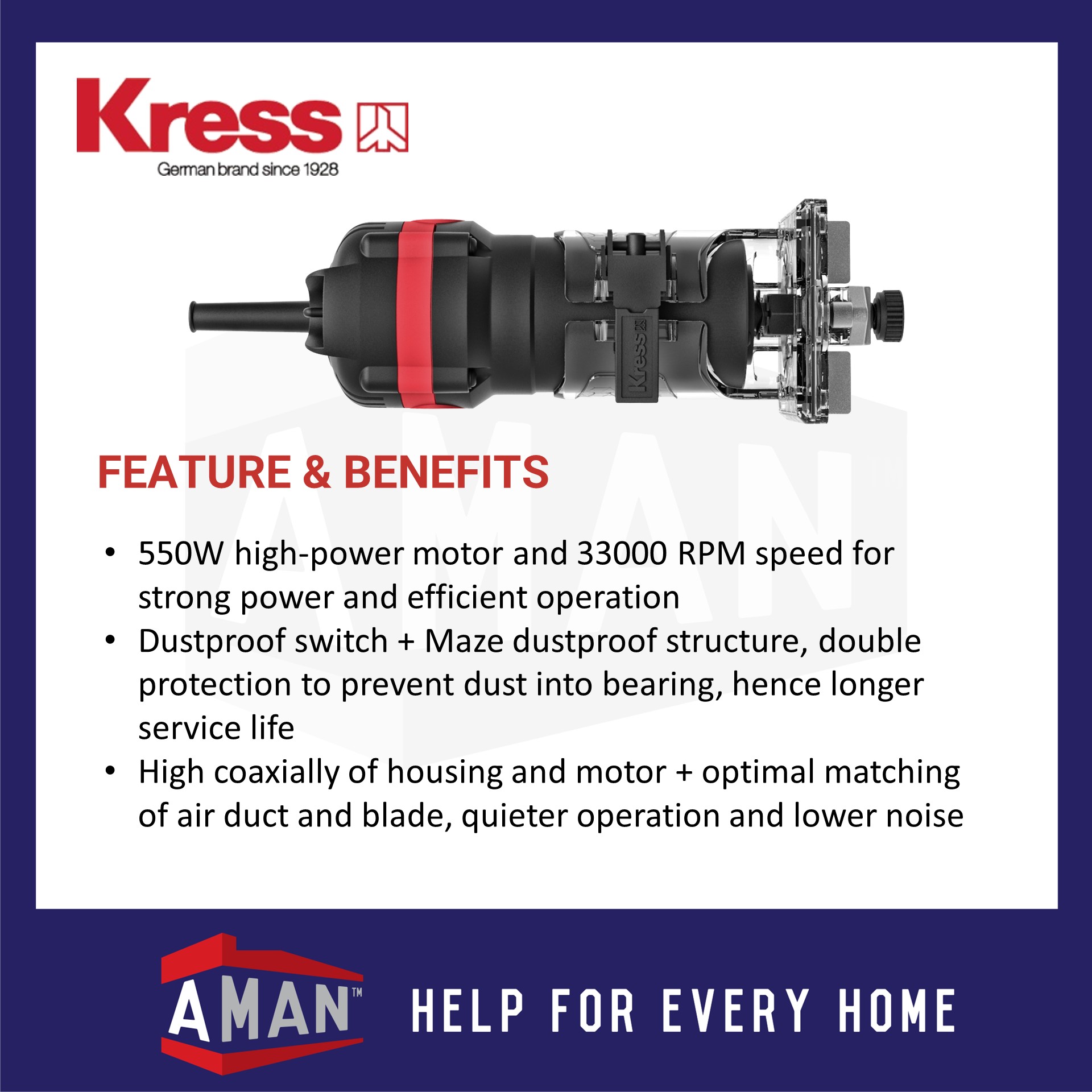 KRESS KU602 550W 6.35mm 1/4” Palm Router Wood Trimmer Router Machine ...
