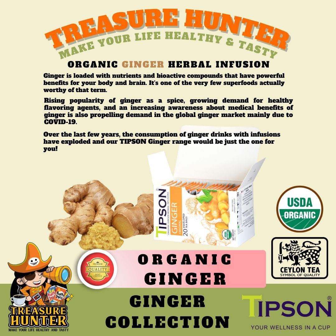 Tipson Organic Ginger Herbal Infusion Tea 20E Individual Enveloped Foil ...