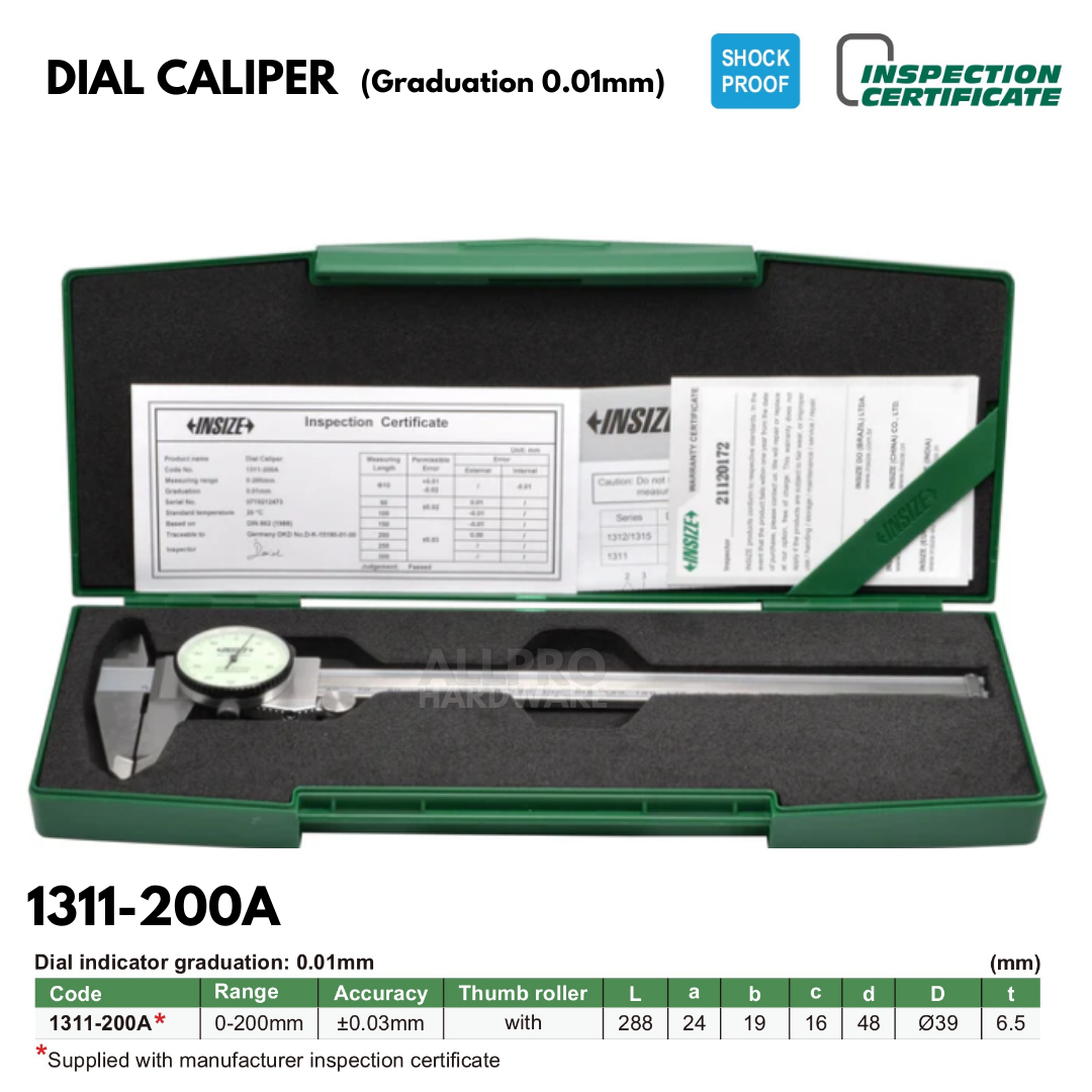 INSIZE 1311-12 Dial Caliper, 0-12", Graduation .001