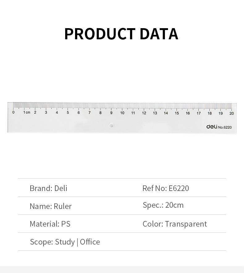 Deli Ruler Transparent Metric Graduation PS Material (20cm/30cm) E6220 ...
