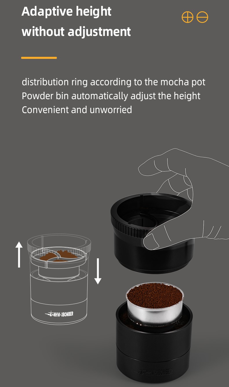 Distributore Per Caffè Moka Pot MHW-3BOMBER - Dosatore Altezza Regolabile Per Distribuzione Uniforme, Adatto A Imbuti <68mm