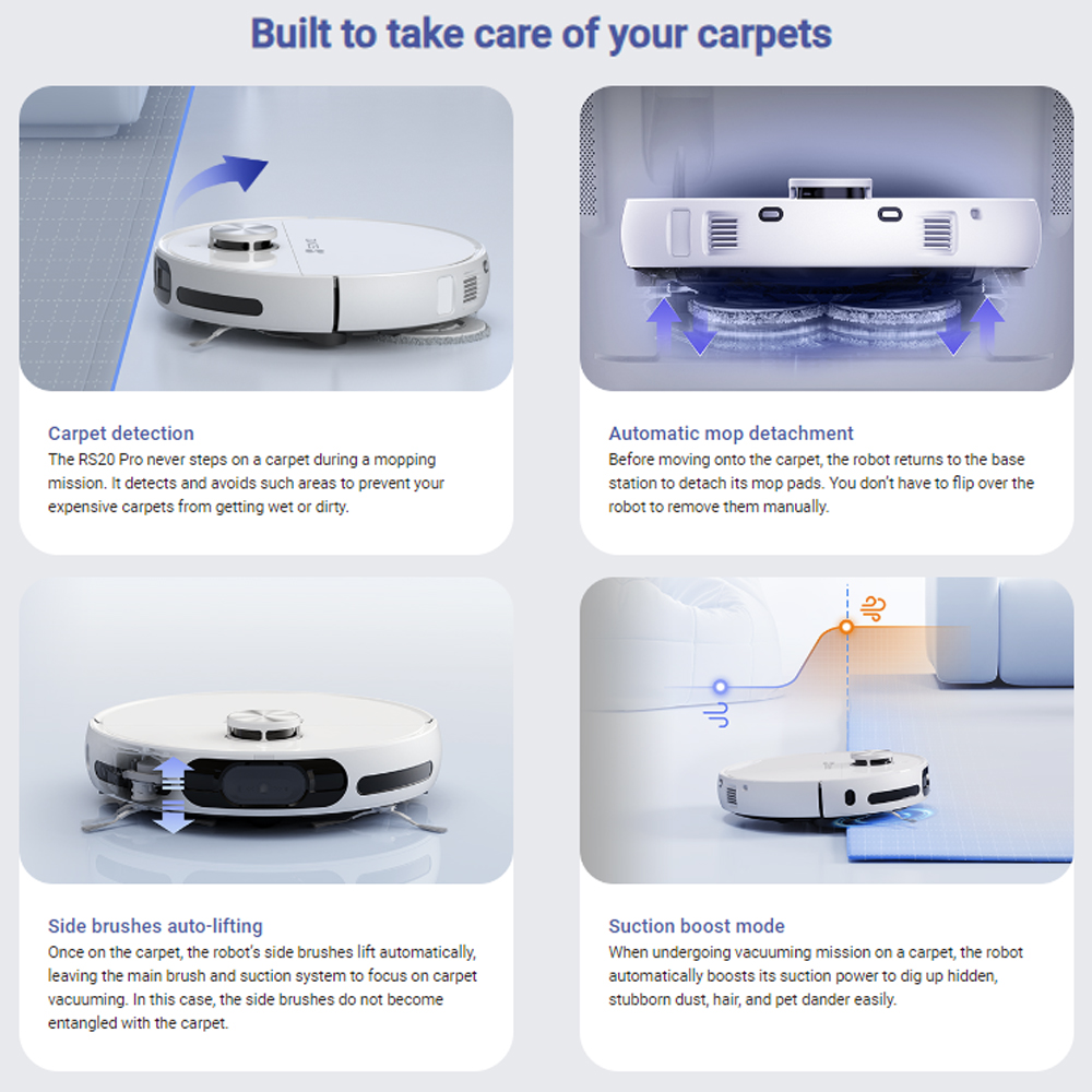 EZVIZ RS20 Pro Robot Vacuum & Mop Combo 7200 Pa Suction Power Automatic ...