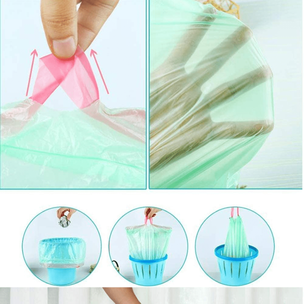 100 Pcs Drawstring Garbage Bag Trash Bag Rubbish With Rope Easy Pull ...