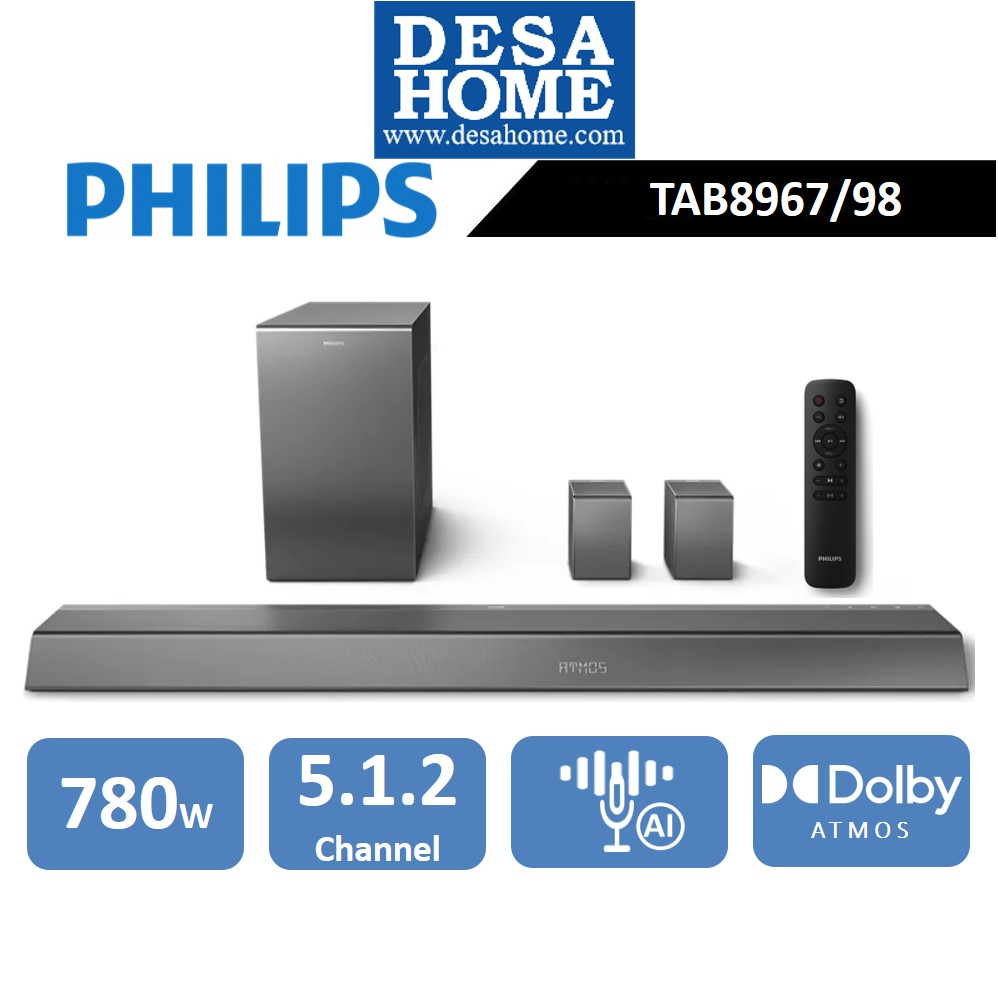 Philips Soundbar 5.1.2 CH Dolby Atmos® with Wireless Subwoofer TAB8967/98 –  Juzshoppe