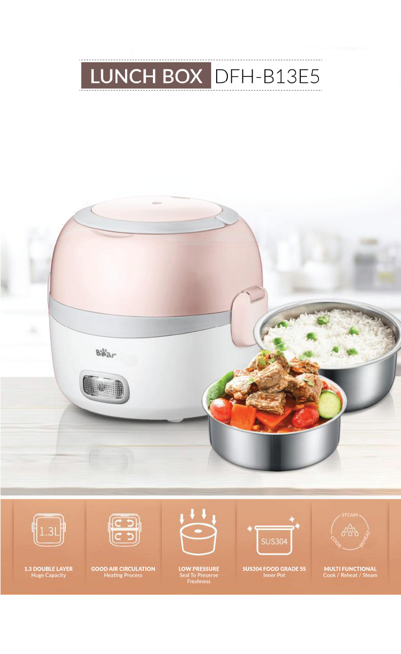 Bear Stainless Steel Lunch Box & Rice Cooker Function 1.3L DFHB13E5