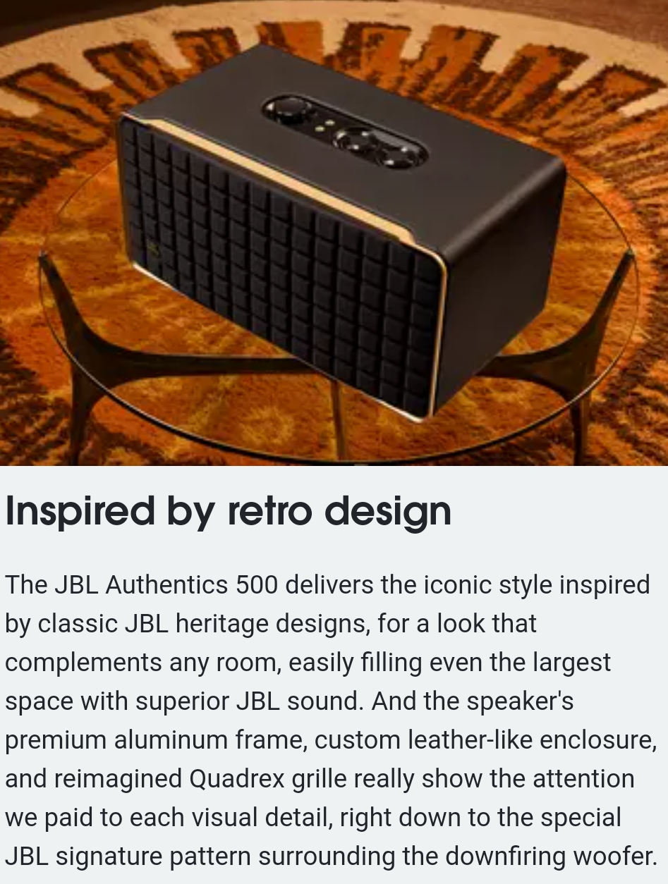 JBL AUTHENTICS 500 Hi-fidelity smart home speaker with Wi-Fi, Bluetooth and  Voice Assistants with retro design.