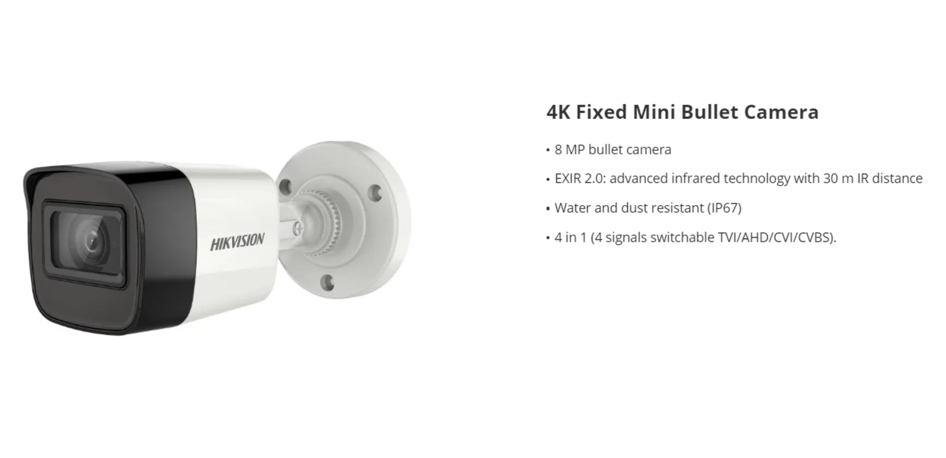 Hikvision 4K 8MP 8 Megapixel HD Outdoor Bullet Analog CCTV Camera 30m ...