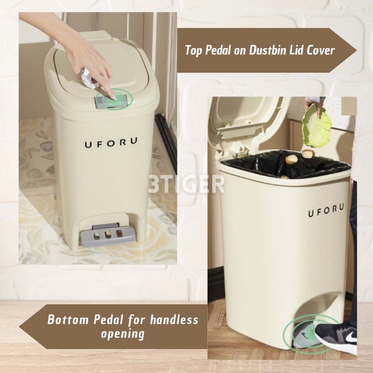 3THARDWARE High-Capacity 8L Foot Pedal Dustbin with Premium Double ...
