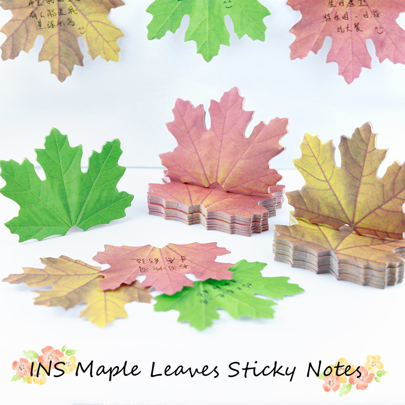 INS Creative Maple Leaves Sticky Notes DIY Decorations Leaf Shape Memo ...