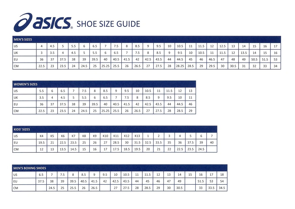 Maattabel asics deals