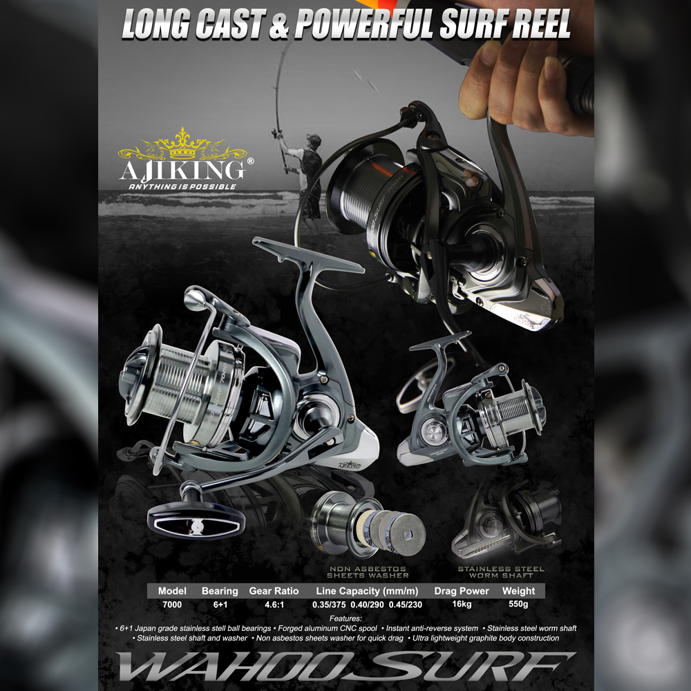 Ajiking Wahoo Surf 7000 Saltwater Surf Fishing Reel Max Drag 16kg