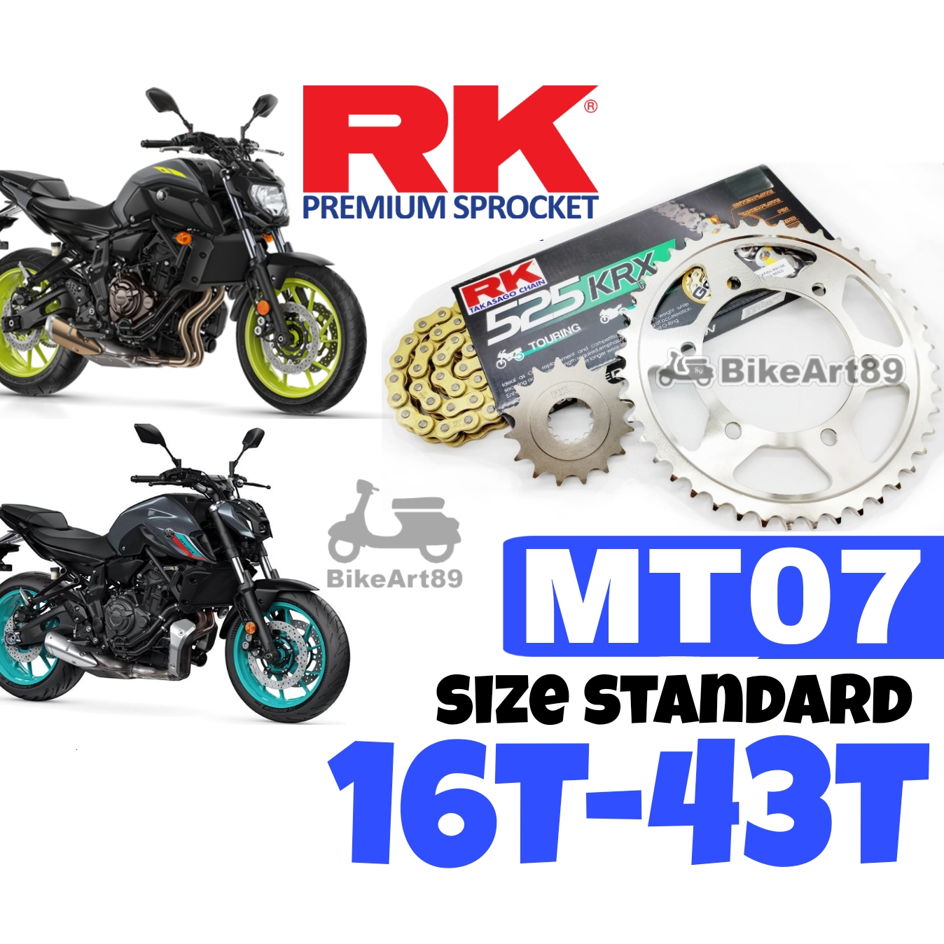 RK Sprocket Set YAMAHA MT07 V1 V2 RK525 KRX X-Ring Rivet Black / Gold ...